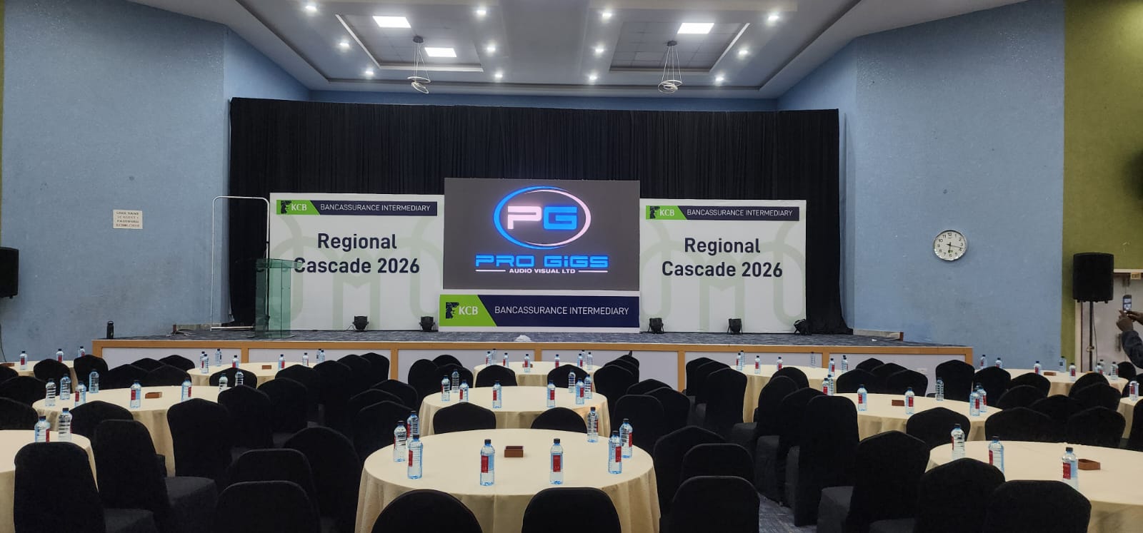 KCB Bancassurance Regional Cascade 2026 conference stage and LED screen built by Progigs Audio Visual