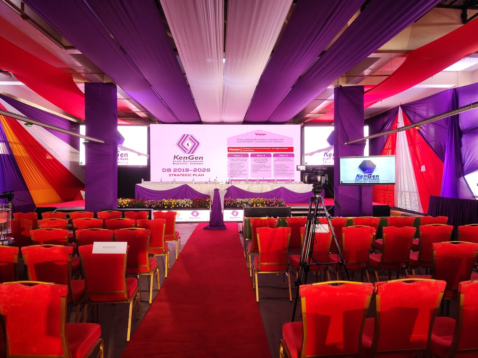 KenGen Staff Retirement Benefits Scheme strategic plan launch with draped marquee and LED wall in Kenya